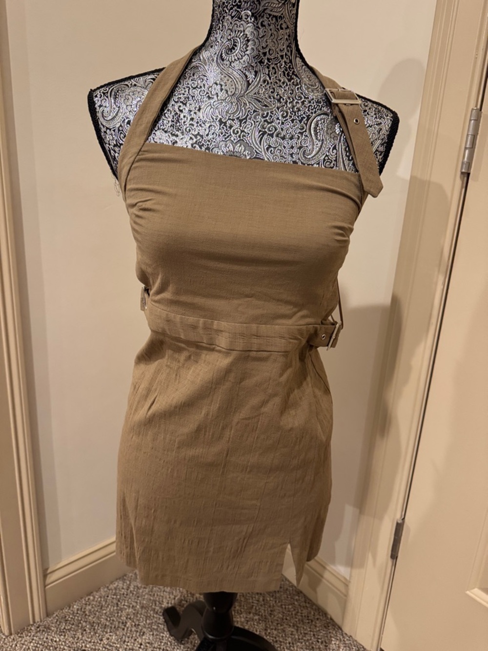 Zara Tan Halter Buckle-Waist Mini Dress